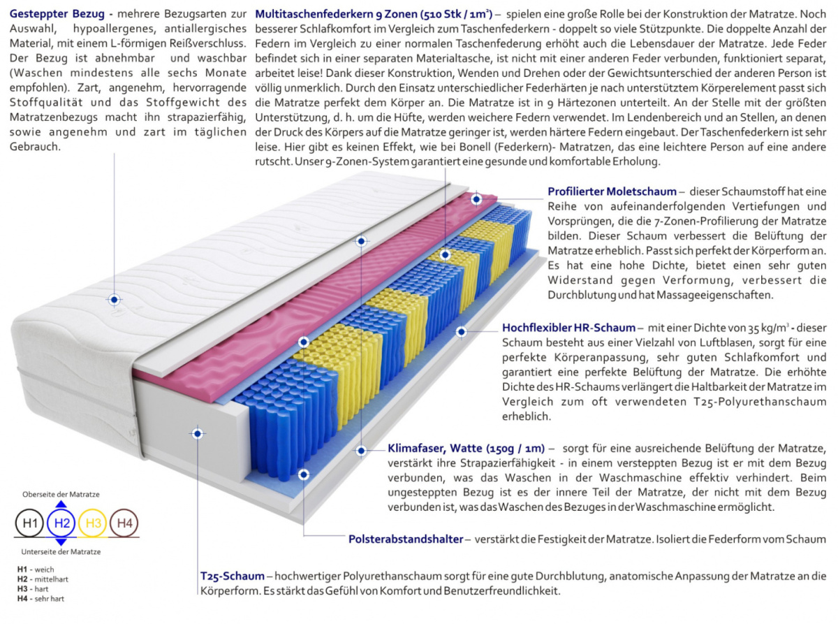 Matratzen Landa Molet Multitaschen 100x220 cm