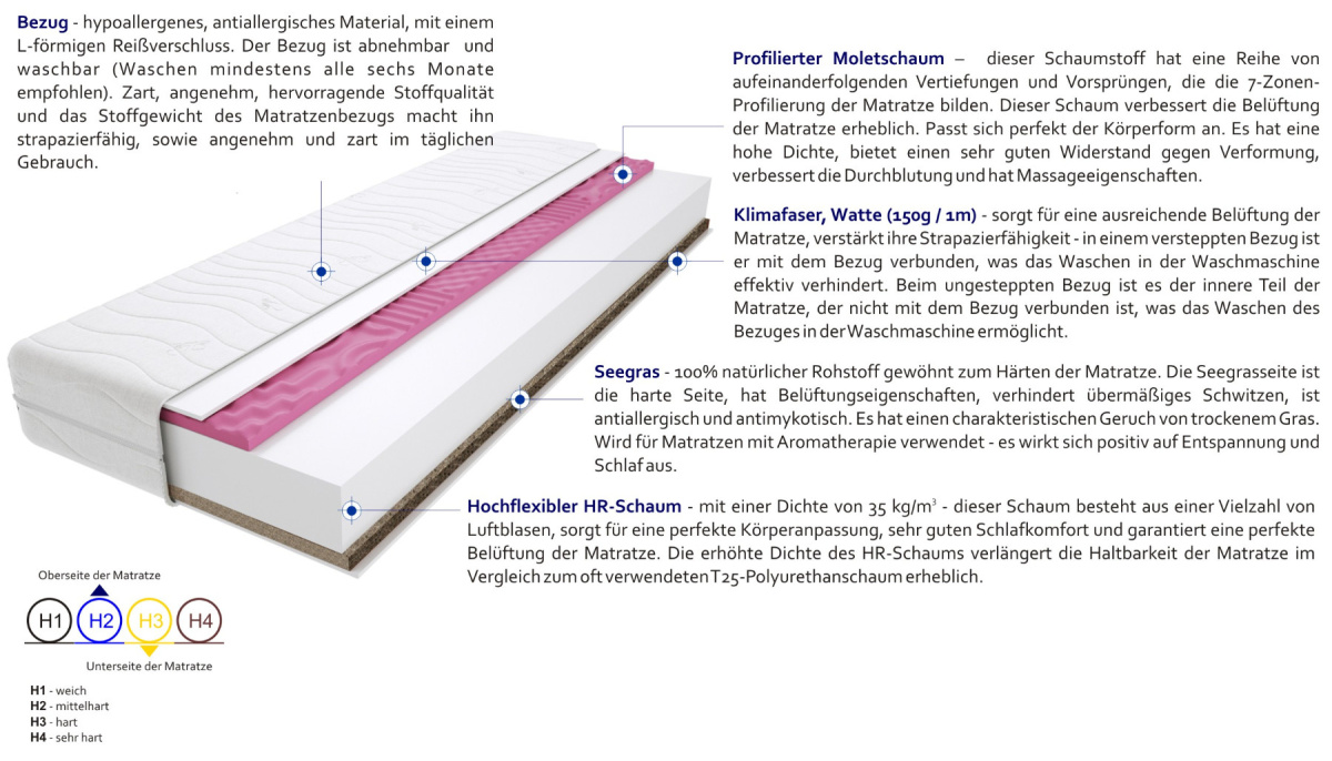 Matratzen Trento Molet Gras Max 100x185 cm