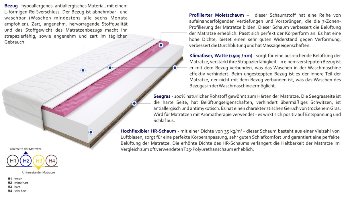 Matratzen Trento Molet Gras Max 105x215 cm